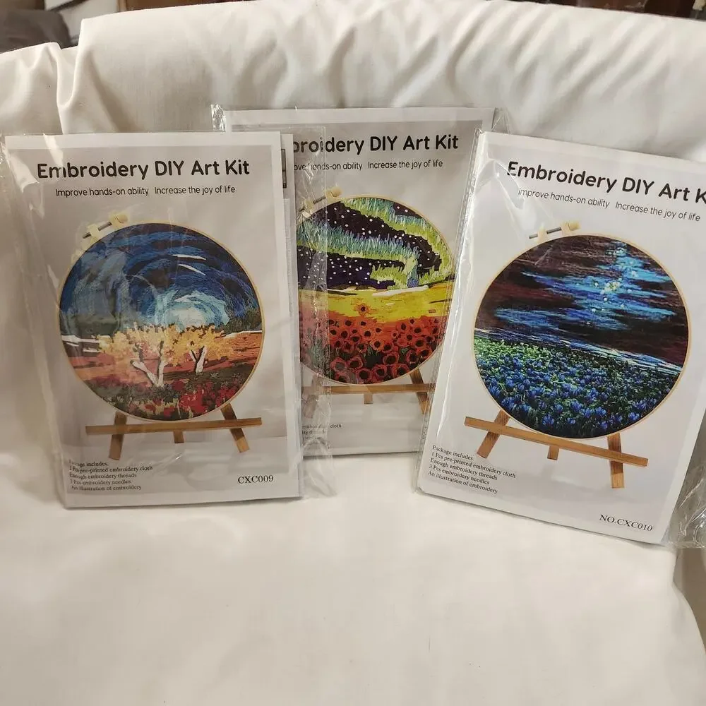 3 Embroidery DIY Art Kits Landscapes CXC009 CXC010 CXP60 Complete New B31